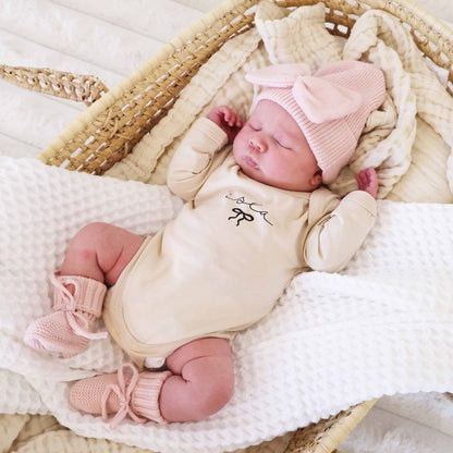 Personalized Little Bow Long Sleeve Graphic Bodysuit | Natural