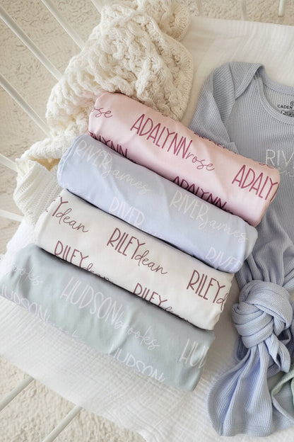 Personalized Baby Name Swaddle Blanket Font Duo | Pastel Cutie