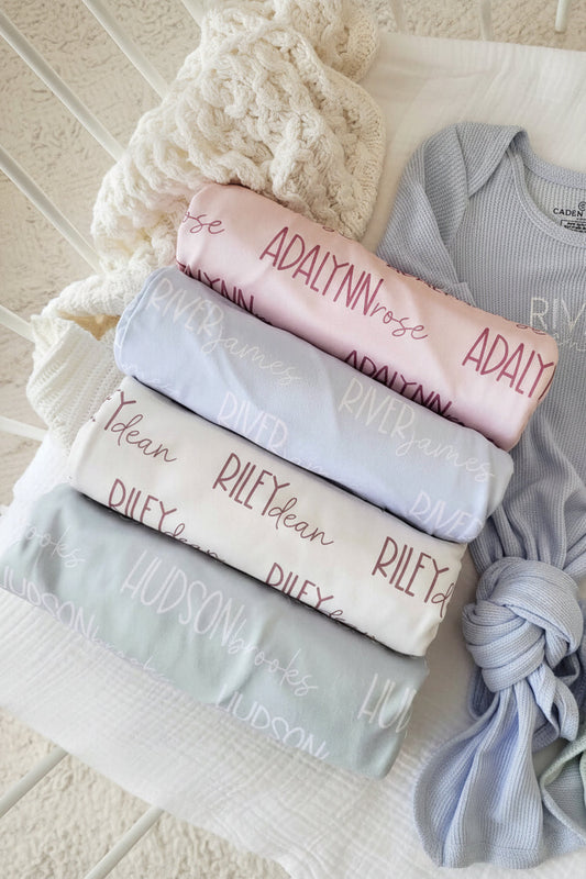 Personalized Baby Name Swaddle Blanket Font Duo | Pastel Cutie