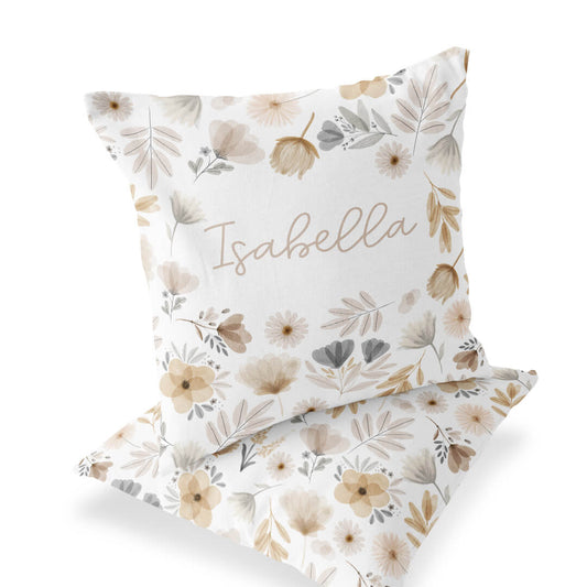 Navie's Neutral Floral Personalized Pillow