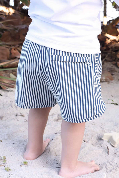 Boy's Swim Trunks | Seersucker Navy