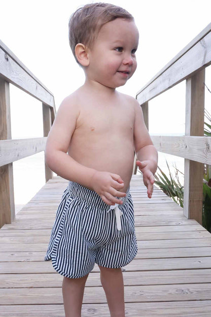 Boy's Swim Trunks | Seersucker Navy