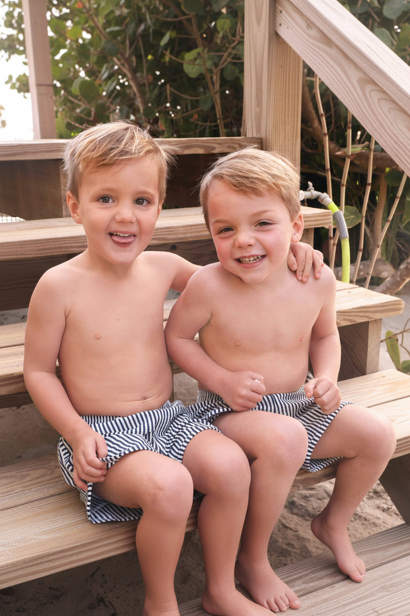 Boy's Swim Trunks | Seersucker Navy