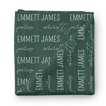 Personalized Forest Green Baby Name Swaddle Blanket - Block & Script