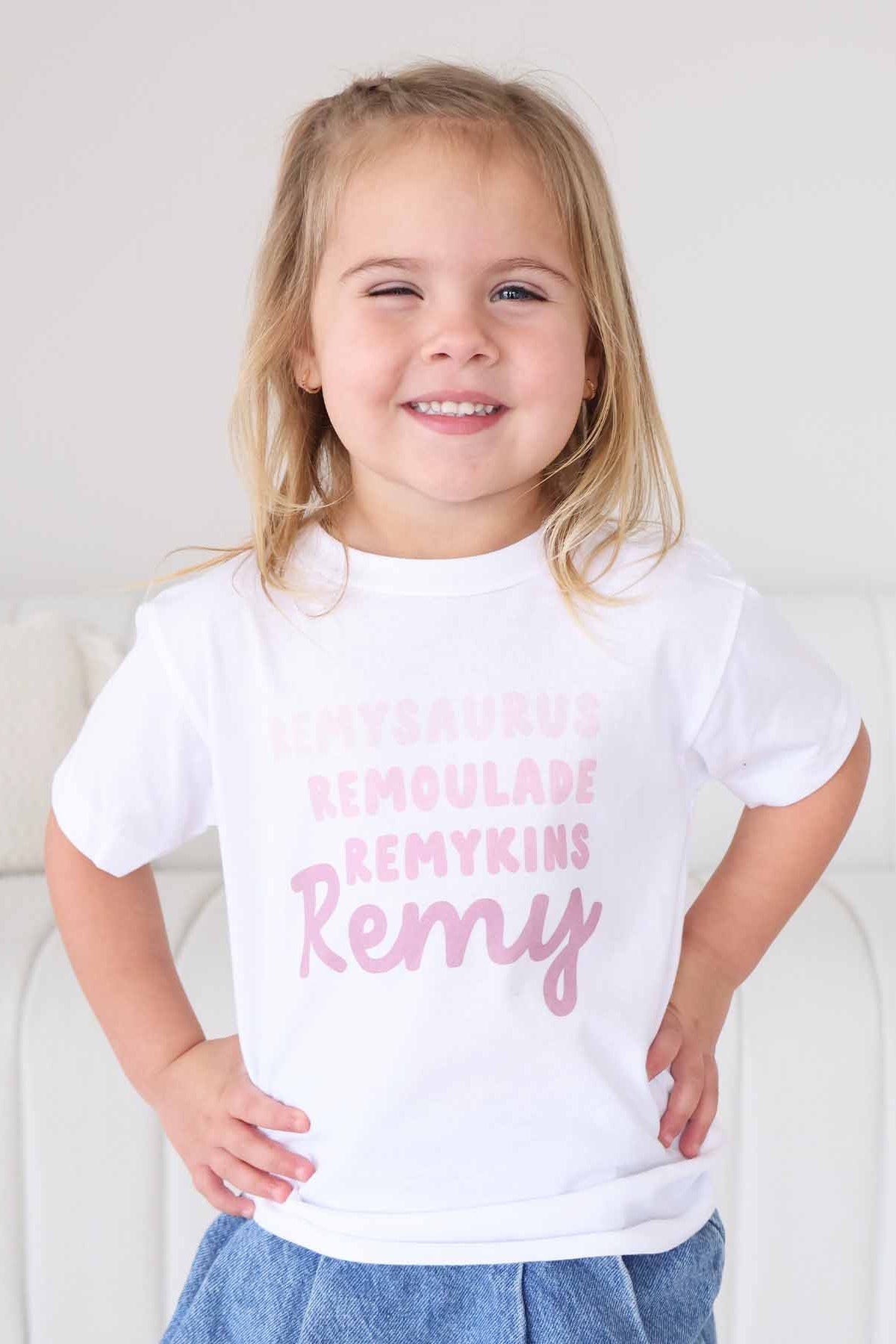 Personalized Dusty Rose Nickname Kids Graphic Tee | White