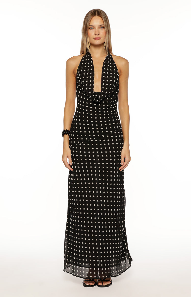 North Black Polka Dot Cowl Neck Maxi Dress