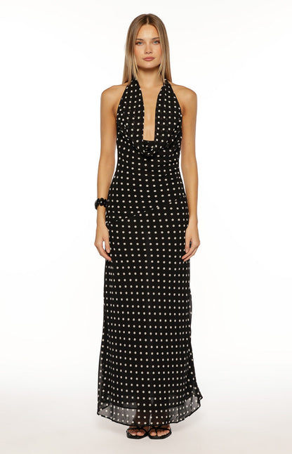 North Black Polka Dot Cowl Neck Maxi Dress