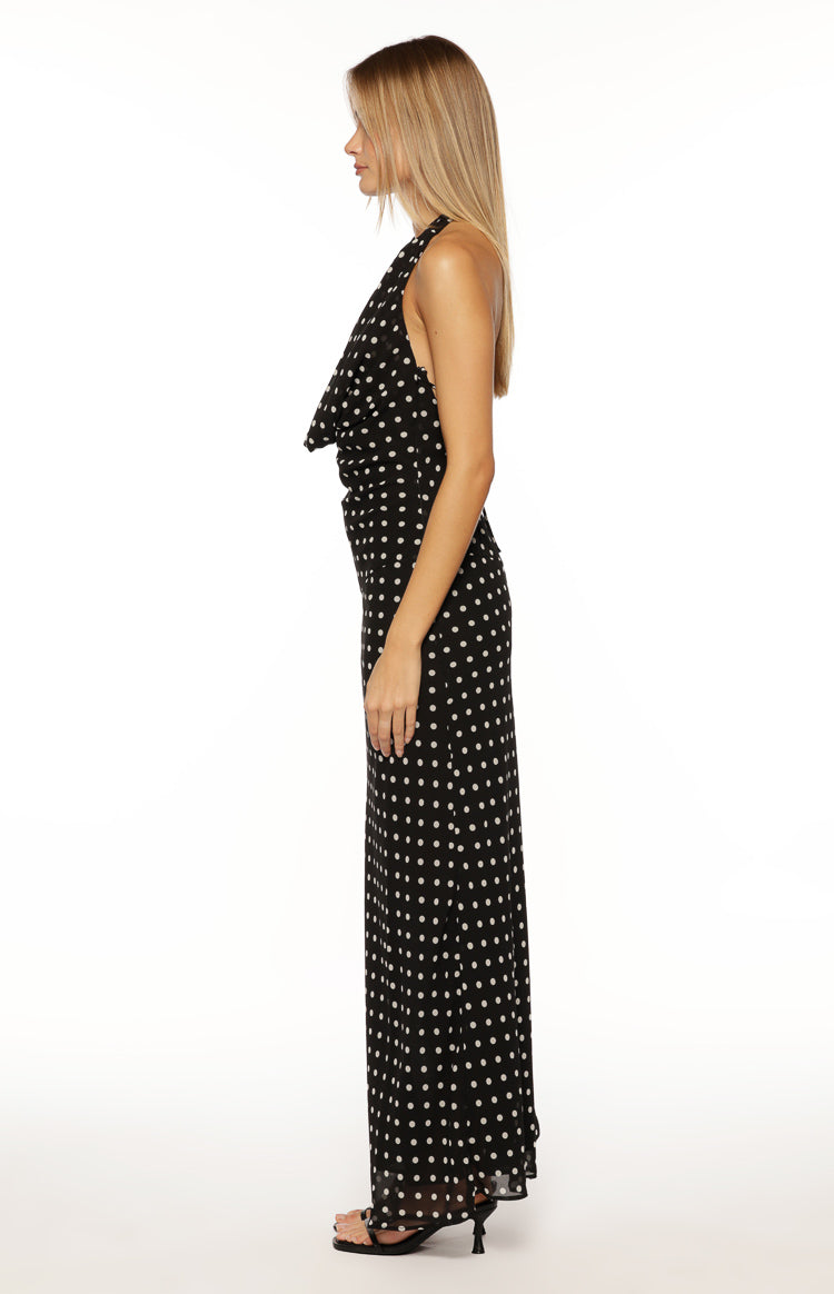 North Black Polka Dot Cowl Neck Maxi Dress