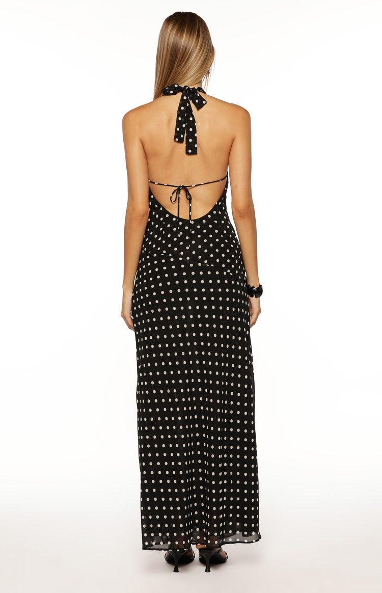 North Black Polka Dot Cowl Neck Maxi Dress