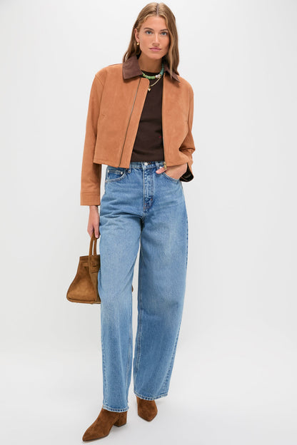 Camel Theo Suede Zip Up Chore Jacket