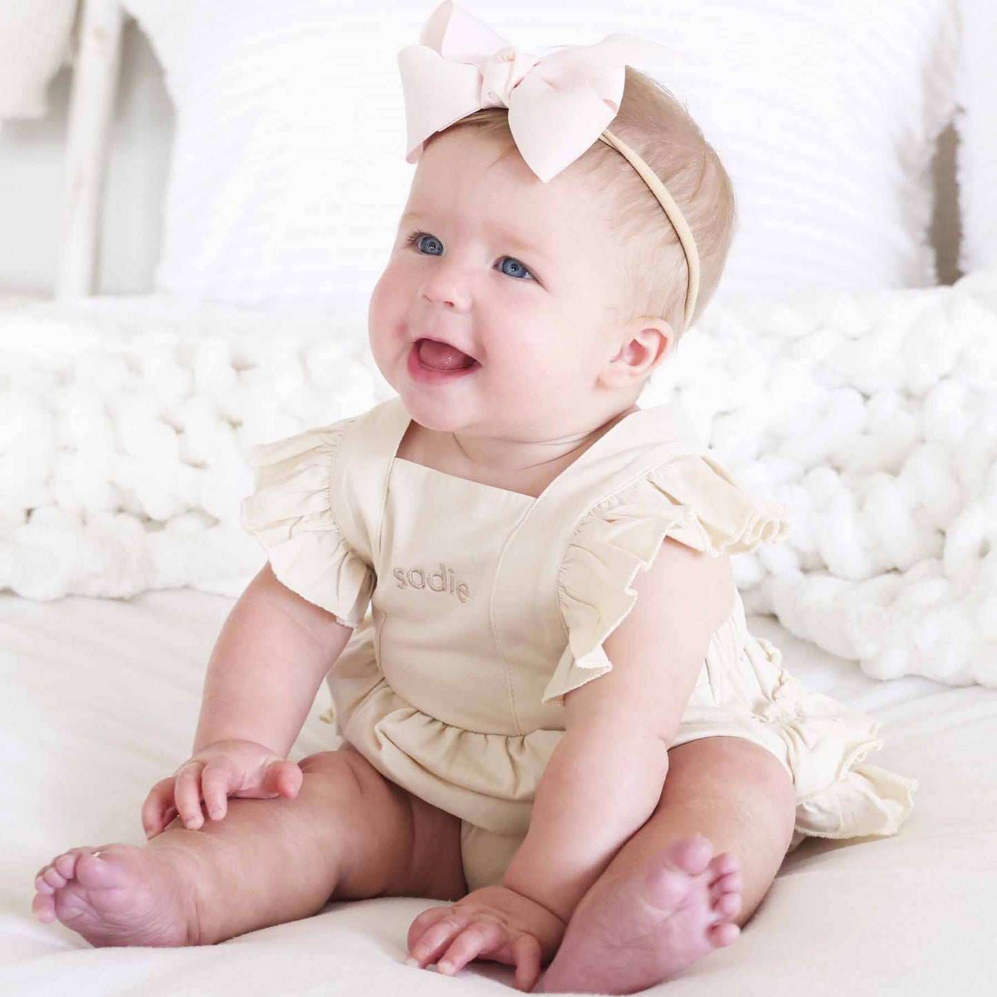 Embroidered Cross Back Ruffle Bubble Romper