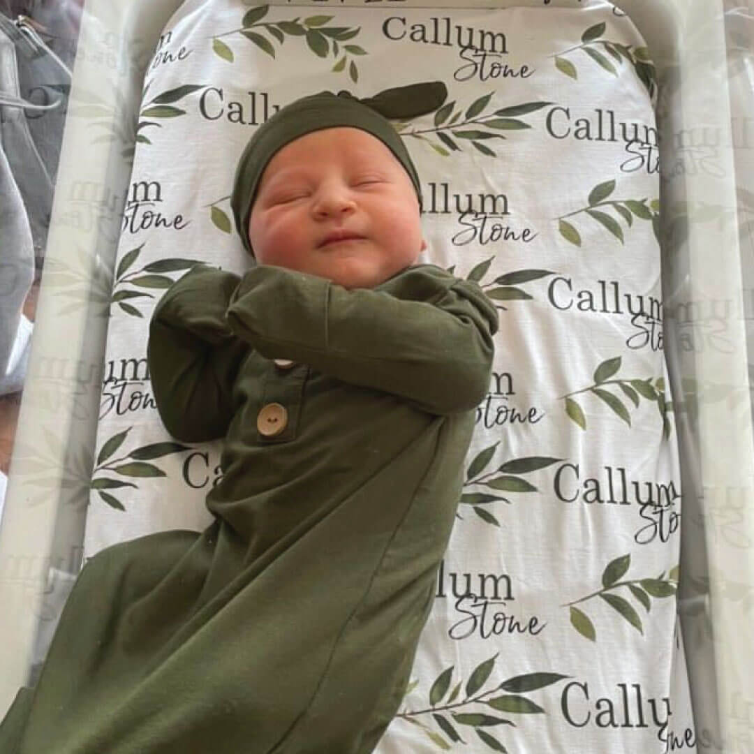Olive Leaf Personalized Baby Name Swaddle Blanket