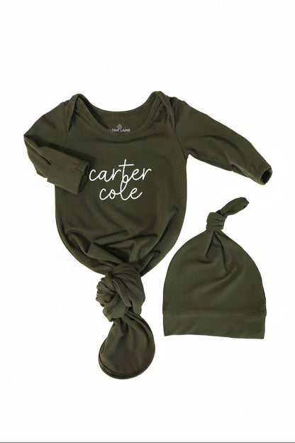 Boy Personalized Bamboo Newborn Baby Knot Gown & Hat