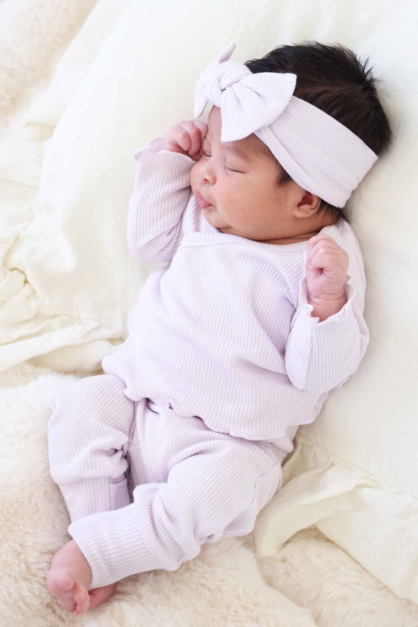 Barely Orchid Bamboo Waffle Knit Large Bow Headwrap