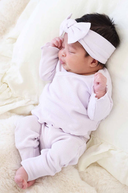 Barely Orchid Bamboo Waffle Knit Large Bow Headwrap