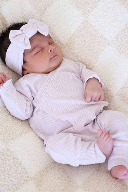 Barely Orchid Bamboo Waffle Knit Large Bow Headwrap