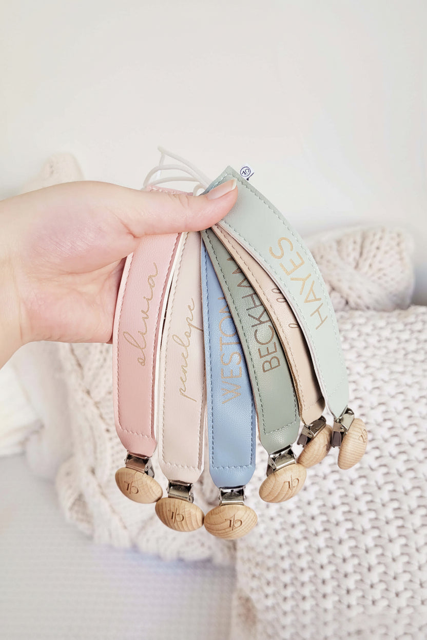 Personalized Leather Pacifier Clip | All Colors