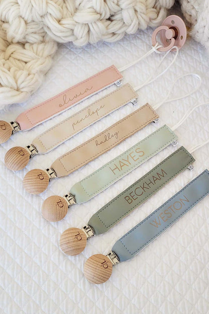 Personalized Leather Pacifier Clip | All Colors