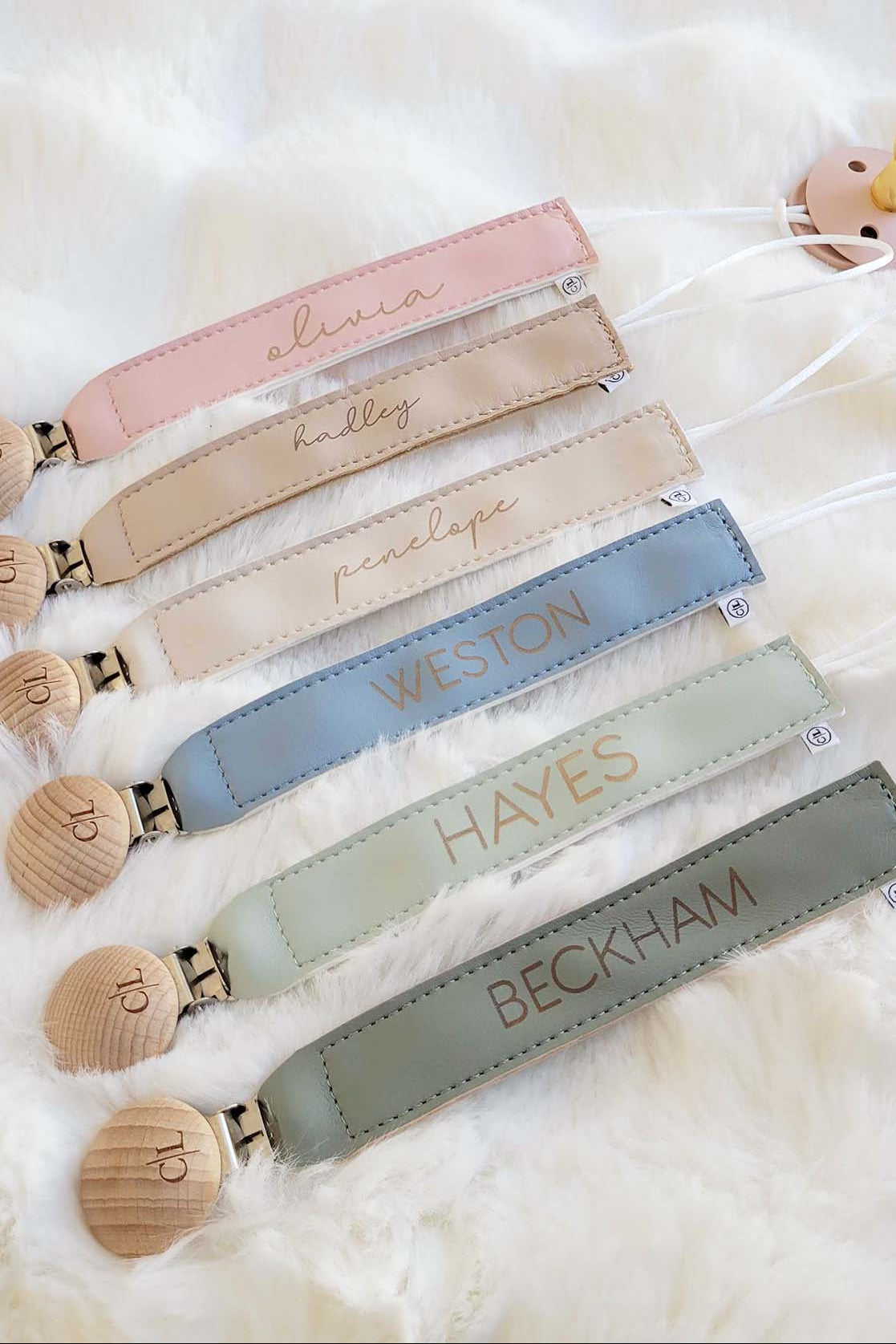 Personalized Leather Pacifier Clip | All Colors