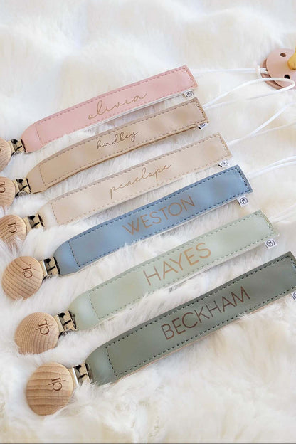 Personalized Leather Pacifier Clip | All Colors