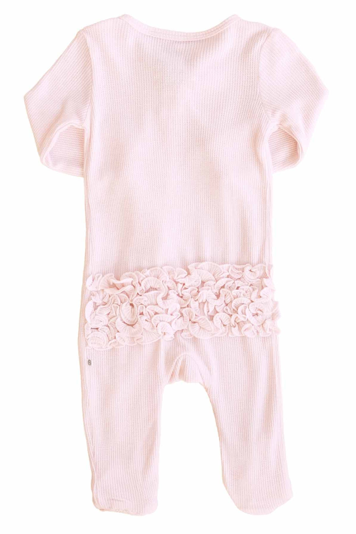 Pearl Pink Bamboo Waffle Ruffle Zipper Footie