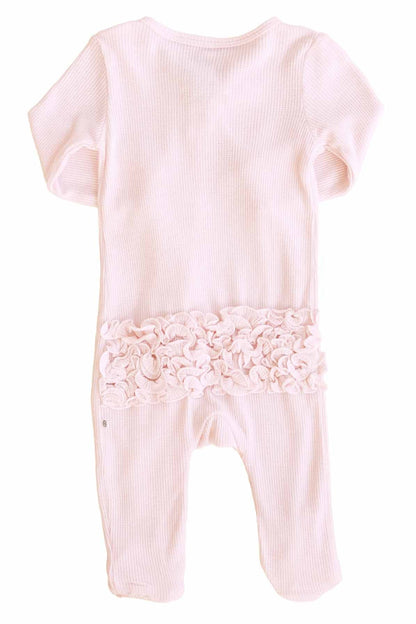 Pearl Pink Bamboo Waffle Ruffle Zipper Footie