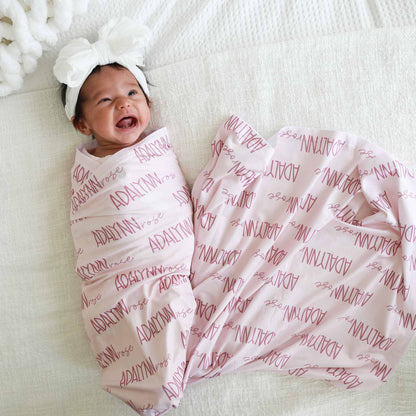 Personalized Baby Name Swaddle Blanket Font Duo | Pastel Cutie