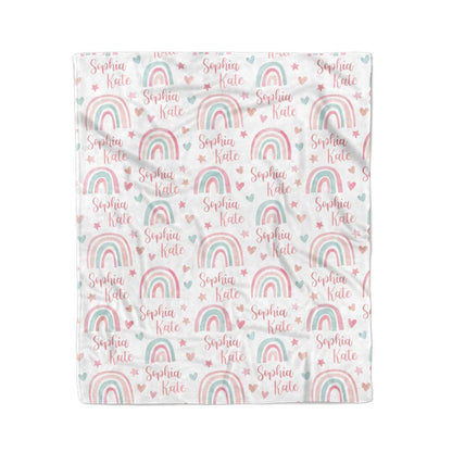 Pastel Rainbow Personalized Kids Blanket