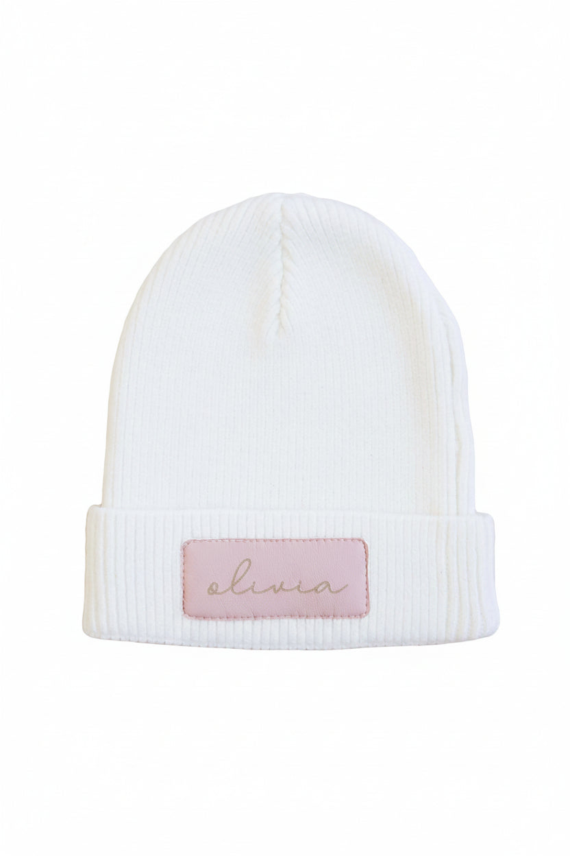 Personalized Leather Patch Beanie | All Colors