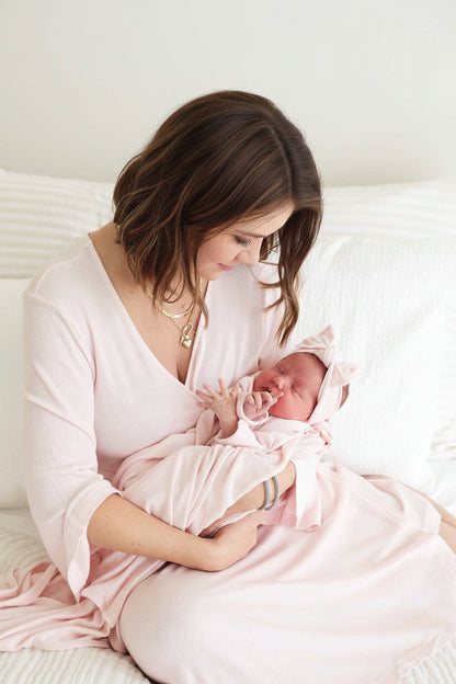 Pearl Pink Bamboo Waffle Knit Maternity Robe