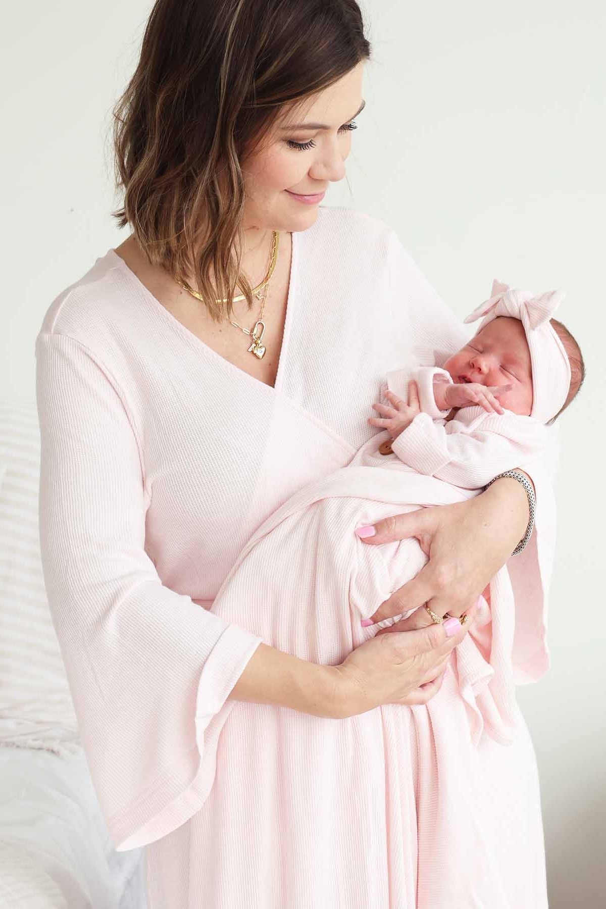 Pearl Pink Bamboo Waffle Knit Maternity Robe