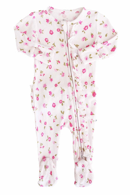 Penny's Posies Bamboo Waffle Ruffle Zipper Footie