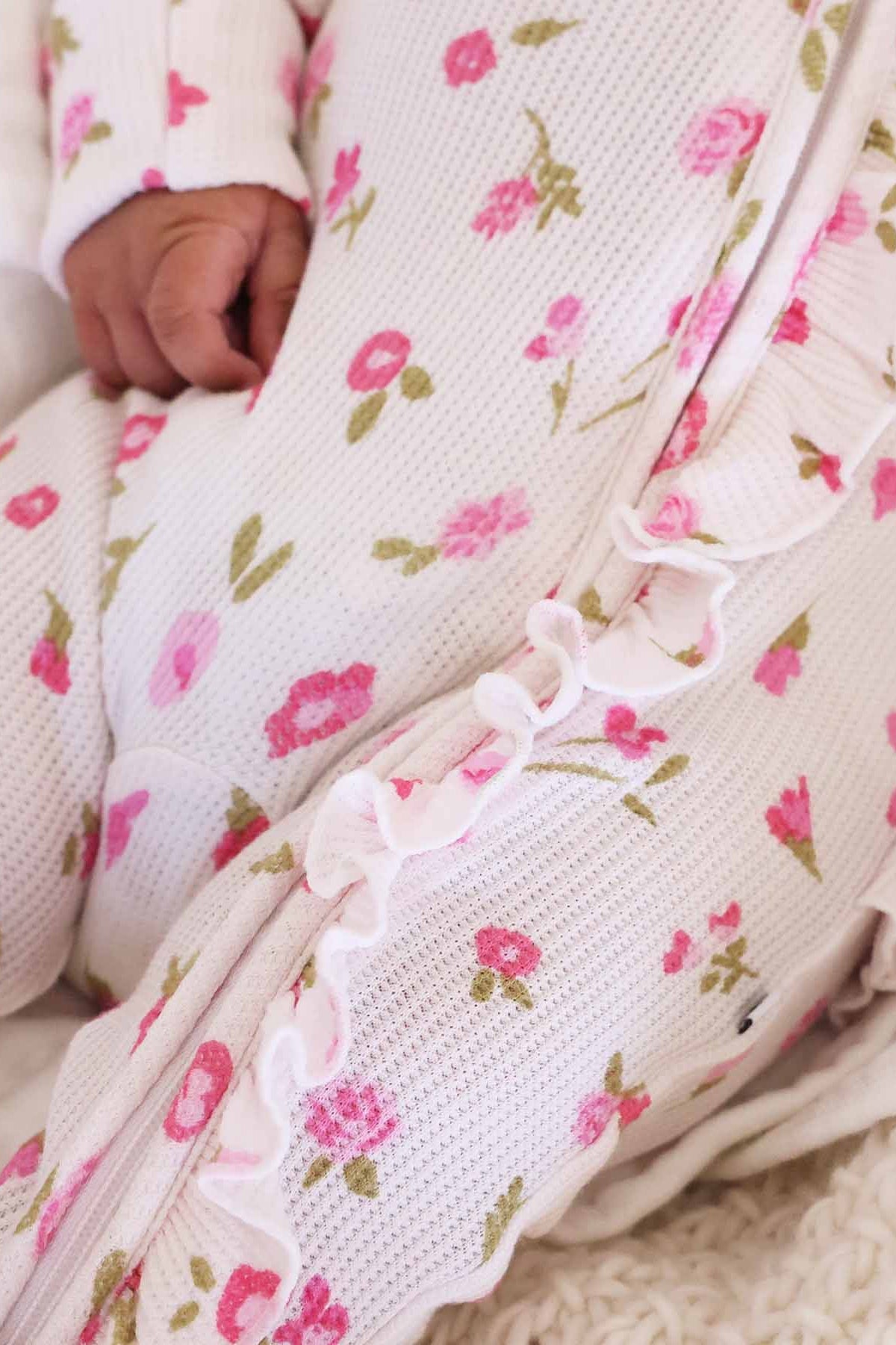 Penny's Posies Bamboo Waffle Ruffle Zipper Footie