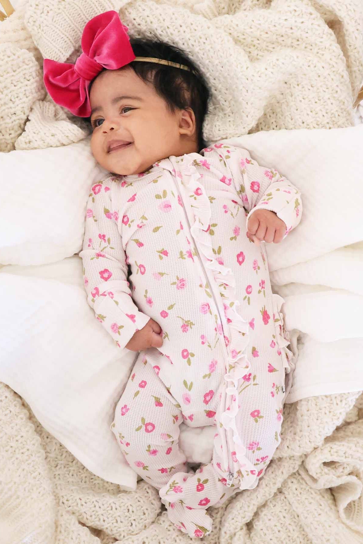 Penny's Posies Bamboo Waffle Ruffle Zipper Footie