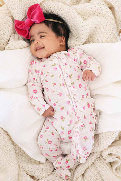 Penny's Posies Bamboo Waffle Ruffle Zipper Footie
