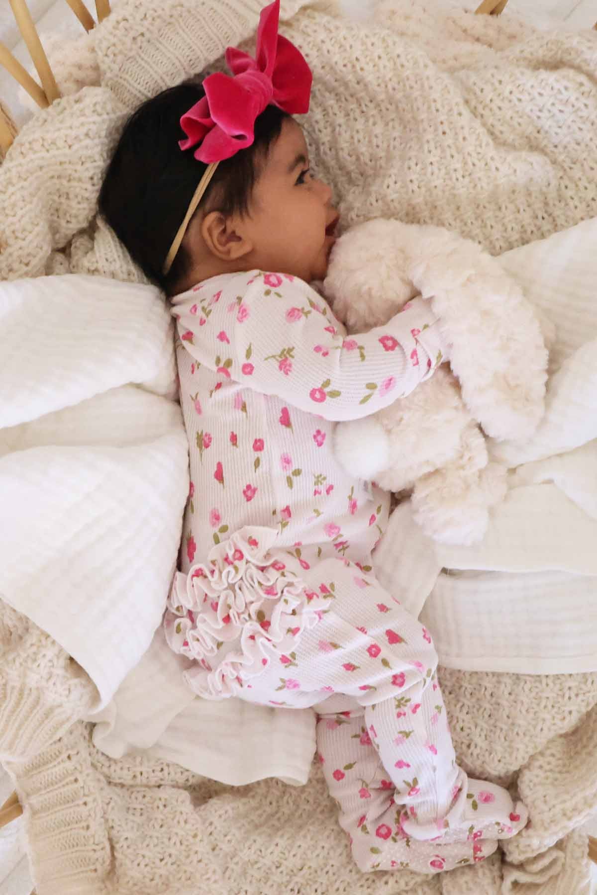 Penny's Posies Bamboo Waffle Ruffle Zipper Footie