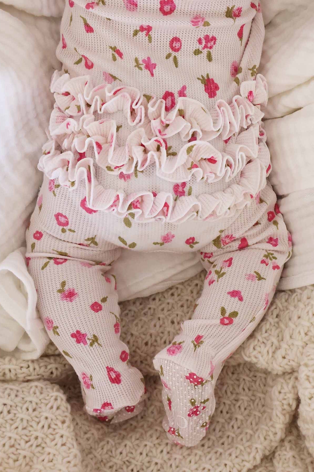 Penny's Posies Bamboo Waffle Ruffle Zipper Footie