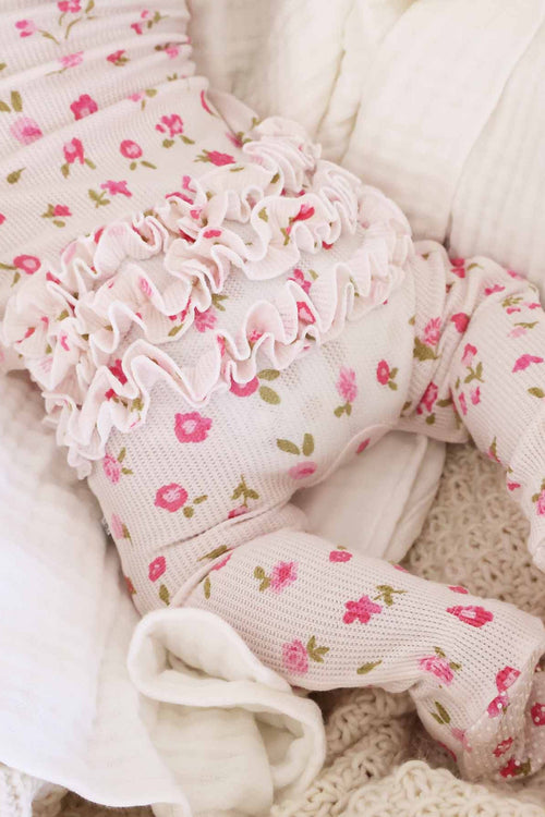 Penny's Posies Bamboo Waffle Ruffle Zipper Footie