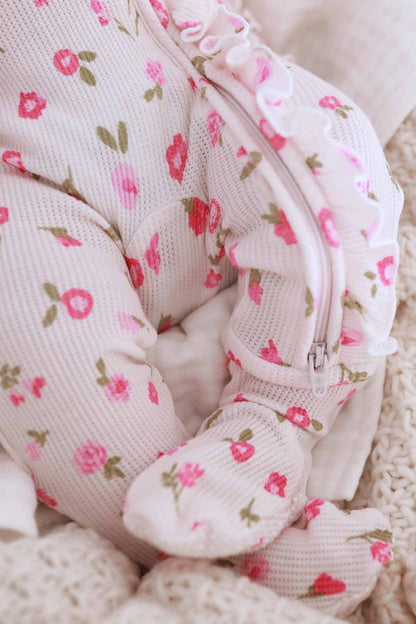 Penny's Posies Bamboo Waffle Ruffle Zipper Footie