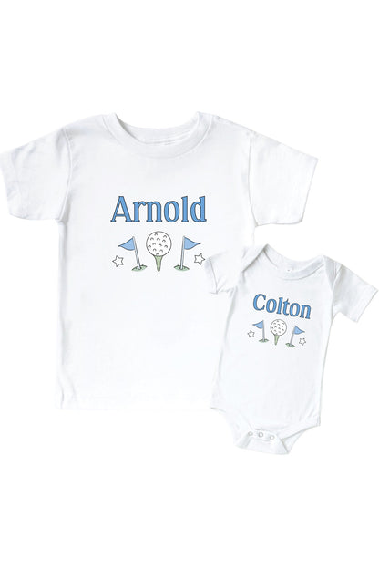 Personalized Caddie Crew Blue Graphic Bodysuit & Kids Tee | White