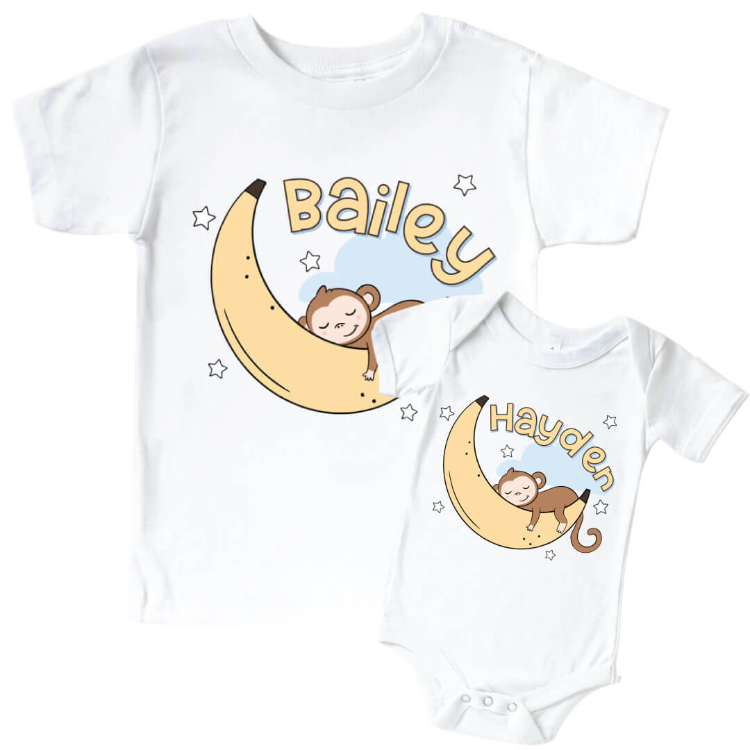Personalized Monkey See, Monkey Snooze Graphic Bodysuit & Kids Tee | White