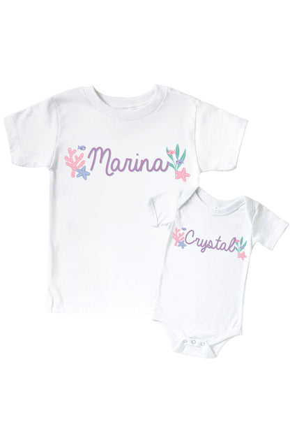 Personalized Let's Be Mermaids Graphic Bodysuit & Kids Tee | White