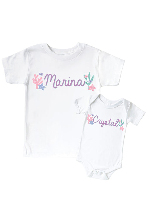 Personalized Let's Be Mermaids Graphic Bodysuit & Kids Tee | White