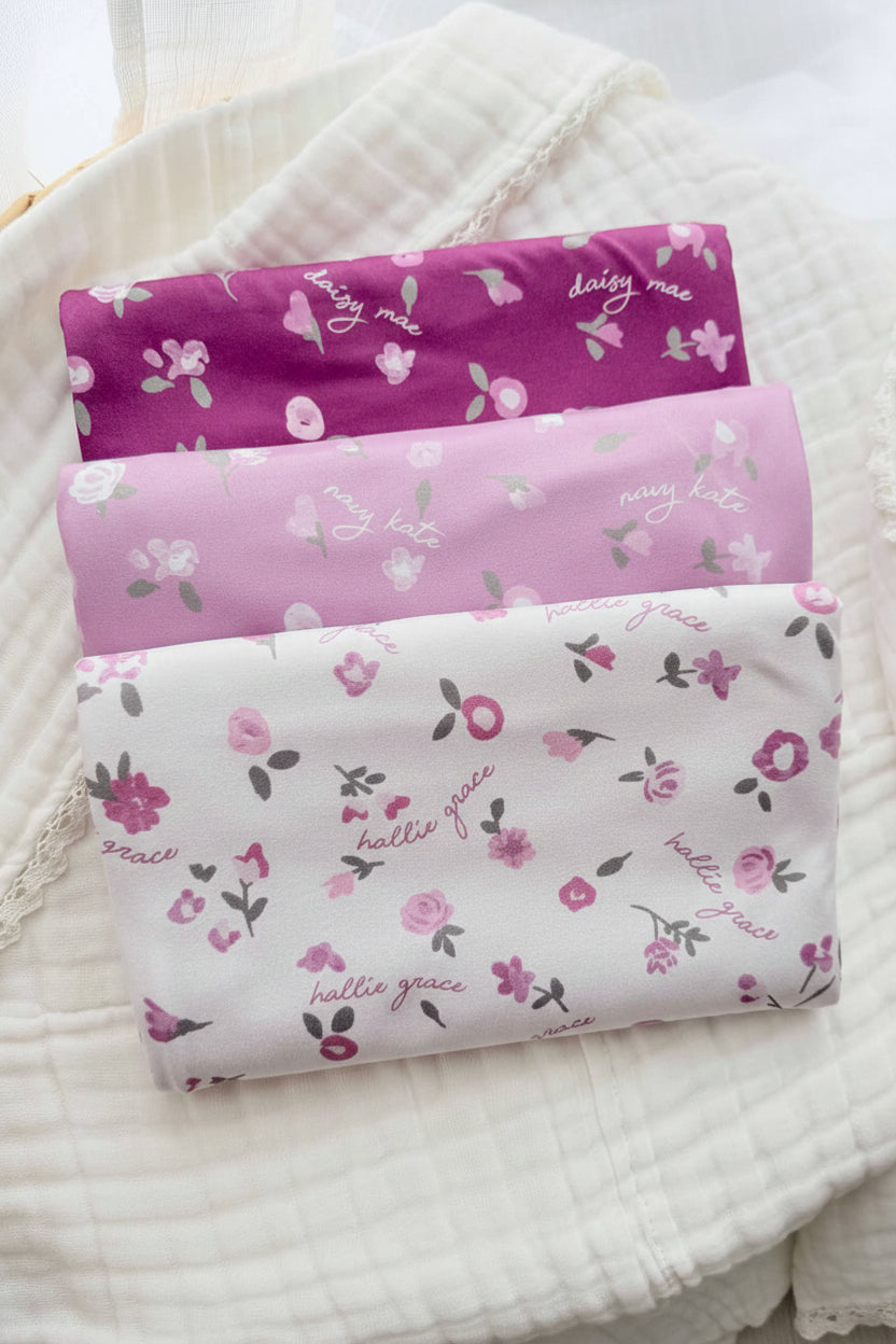 Personalized Baby Name Swaddle Blanket | Blush Blooms
