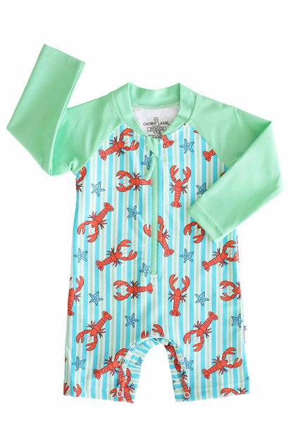 Long Sleeve Rash Guard Swim Romper Shortie | Pinch Me Blue