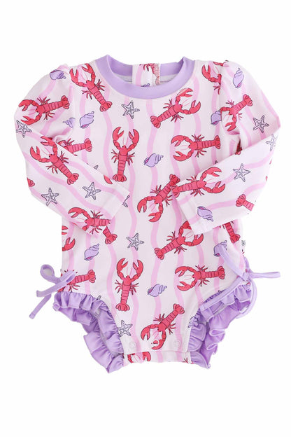 Long Sleeve Rash Guard With Ruffle Bottom | Pinch Me Pink