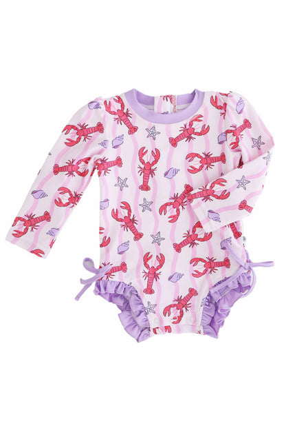 Long Sleeve Rash Guard With Ruffle Bottom | Pinch Me Pink