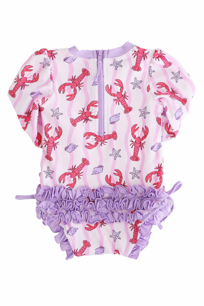 Long Sleeve Rash Guard With Ruffle Bottom | Pinch Me Pink