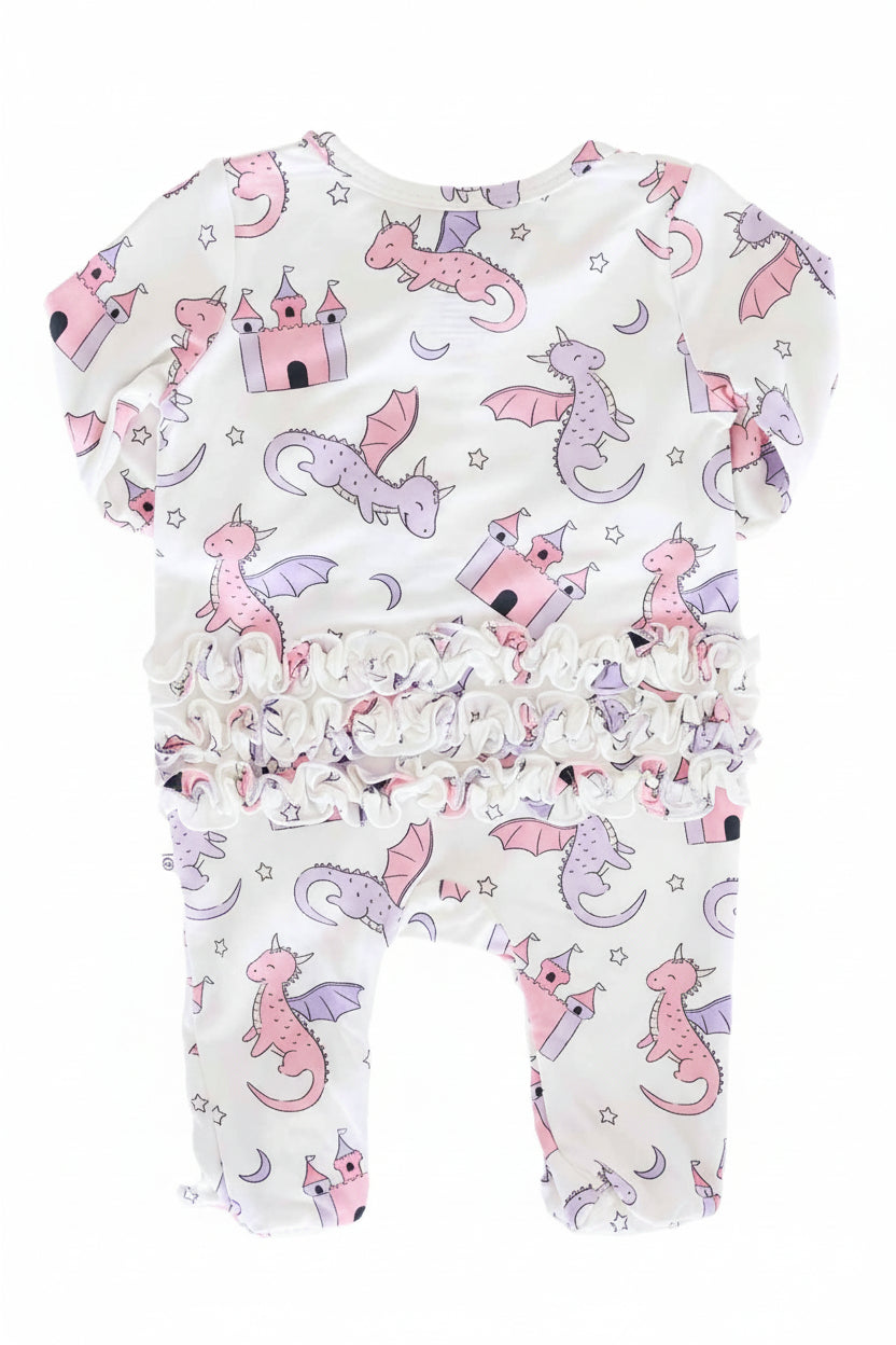 Dragon Adventure Ruffle Zipper Footie | Pink