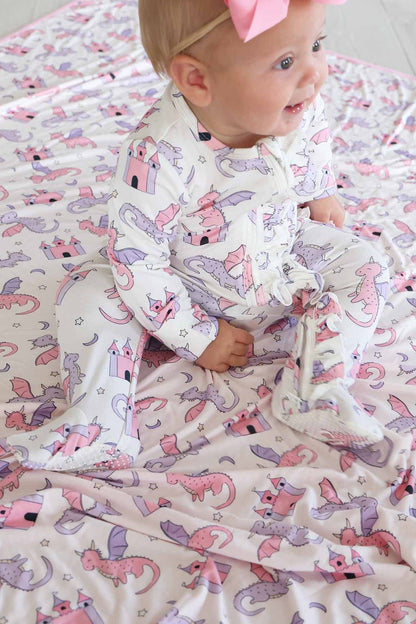 Dragon Adventure Ruffle Zipper Footie | Pink